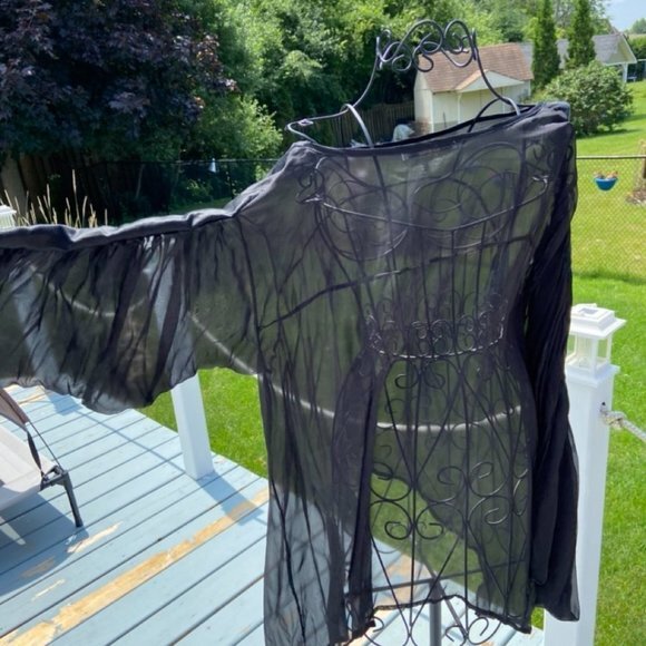 Sheer Polyester One Size Flowing Top with Gathered Seam Sleeves EUC - Picture 4 of 13